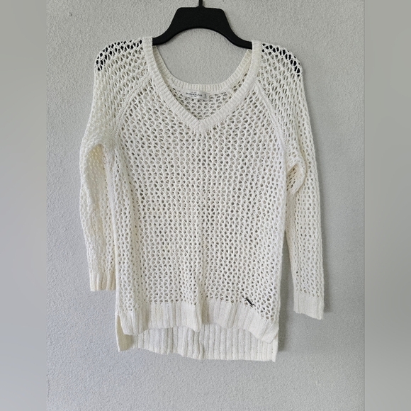 Abercrombie Fitch Sweater Womens XS White Open Knit Hi Low Oversized Excellent - Picture 2 of 10